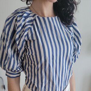Zara statement striped shirt in blue and white stripes XS
